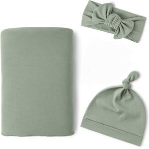 Newborn Receiving Blanket with Matching Headband And Beanie. Gender Reveal